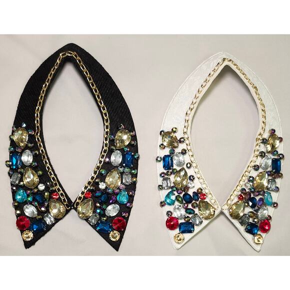 Women's False Collar Detachable Colorful Crystals Lapel, One Size (set of 2) - Picture 1 of 5